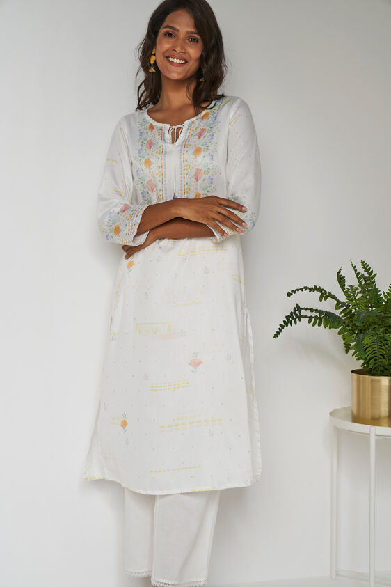 White Abstract Kurta, White, image 1